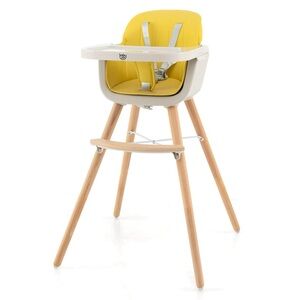 NWT Costway Babyjoy Wooden High Chair, Yellow